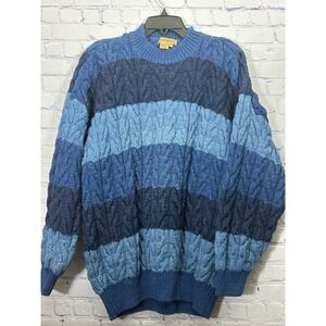 Vintage Men's Ruff Hewn Blue Chunky Cable Knit Sweater Size Large Very Heavy (E)